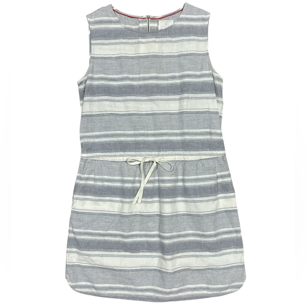 CASLON Linen Blend white/gray Stripe
Sleeveless Short dress Drawstring Waist M